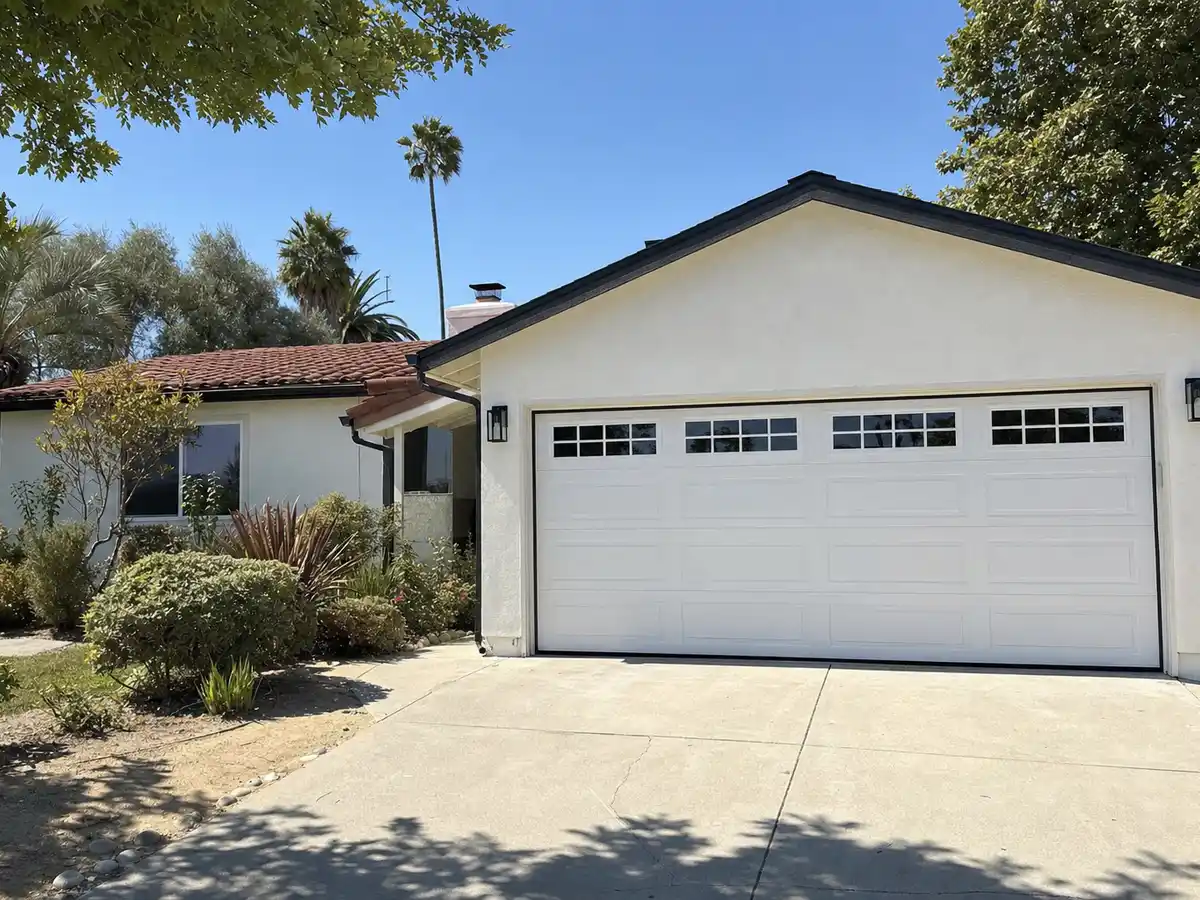 Newly installed garage door viewed from inside the garage — completed job in Signal Hill, CA